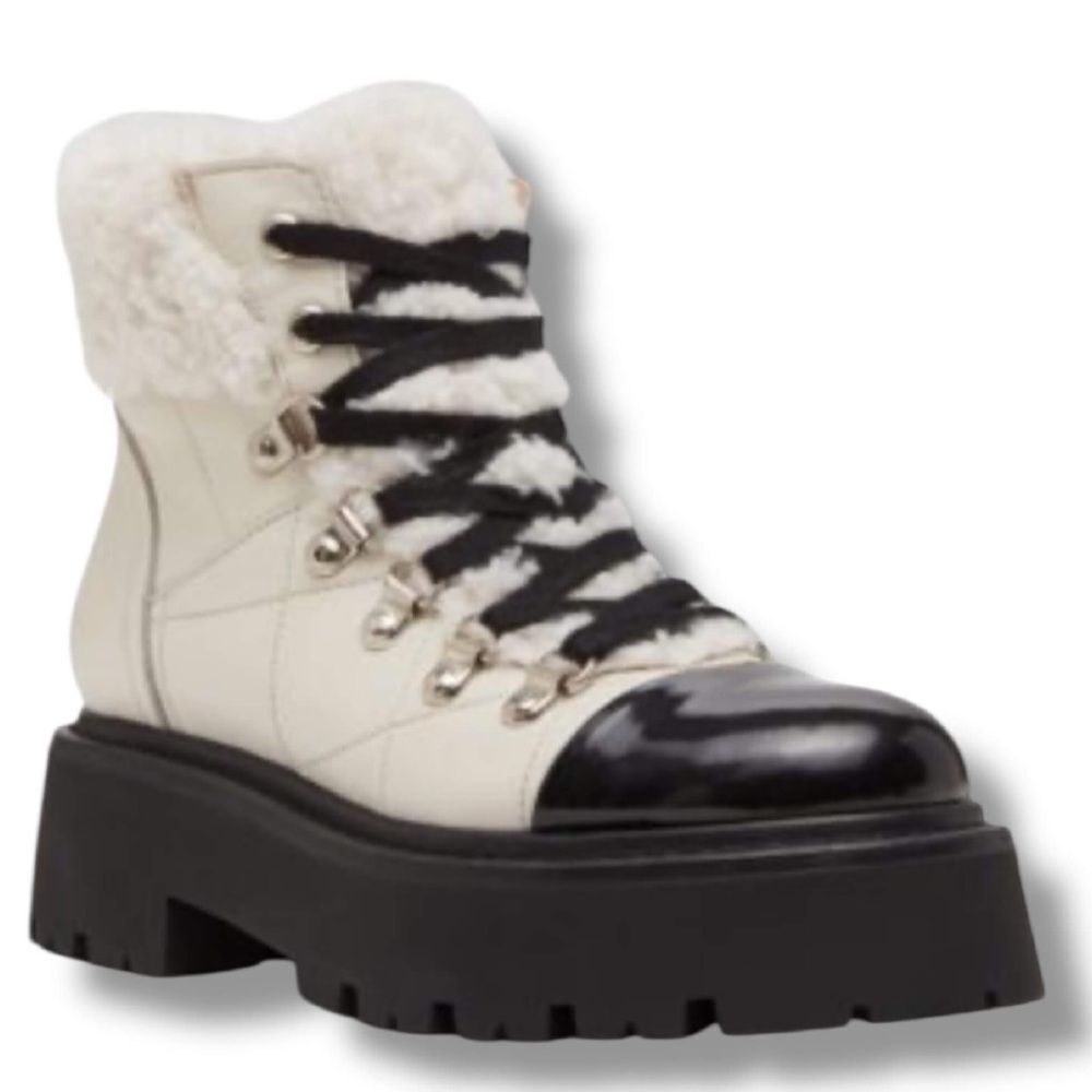REYEN Bone Quilted Sherpa Lace-Up Lug Sole Hiker Boots - 7 NWT